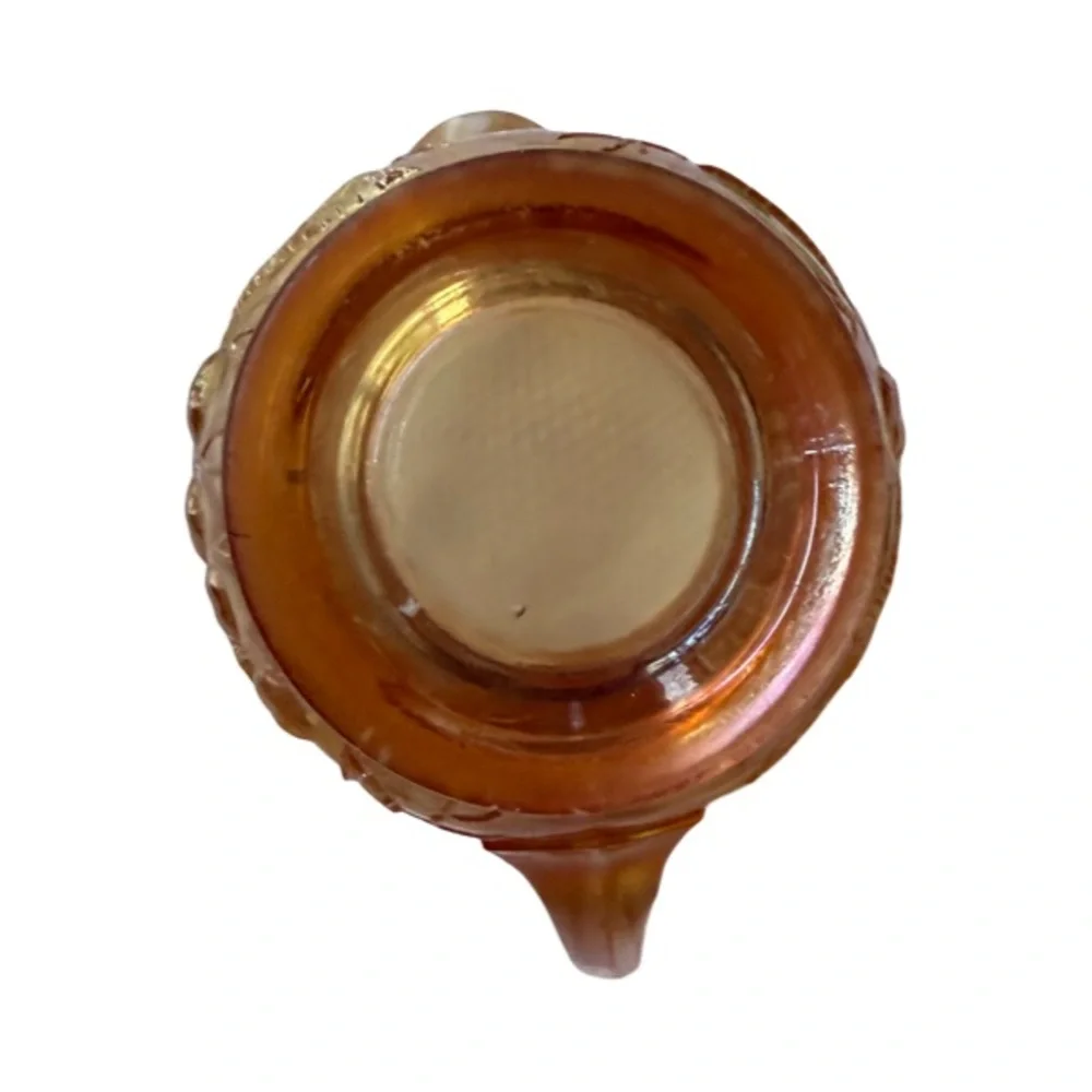 Vintage Marigold Carnival Glass Creamer with a Drop Cherry Pattern